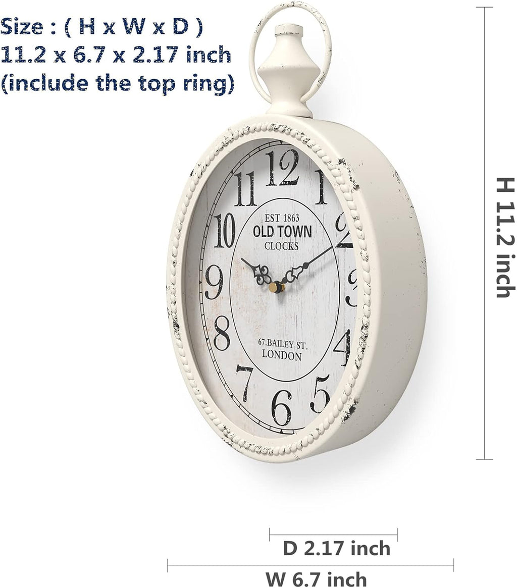 Small Vintage-Style Oval Wall Clock (Antique-Inspired, White Nostalgic Design) (11.2" H x 6.7" W)
