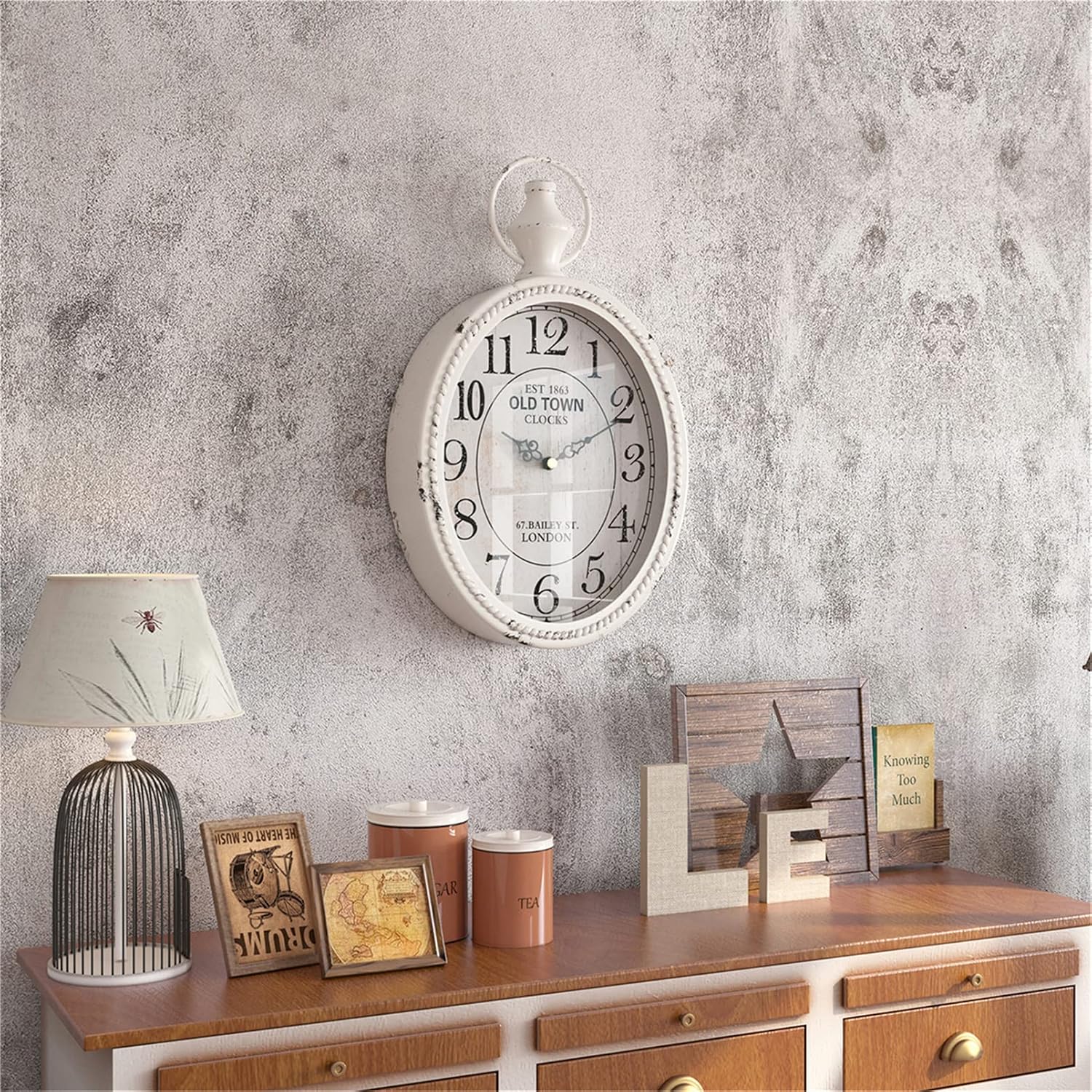 Small Vintage-Style Oval Wall Clock (Antique-Inspired, White Nostalgic Design) (11.2" H x 6.7" W)