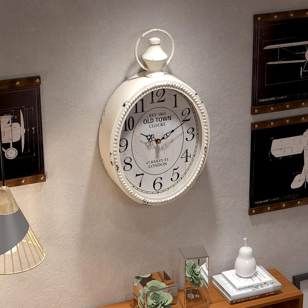 Small Vintage-Style Oval Wall Clock (Antique-Inspired, White Nostalgic Design) (11.2" H x 6.7" W)
